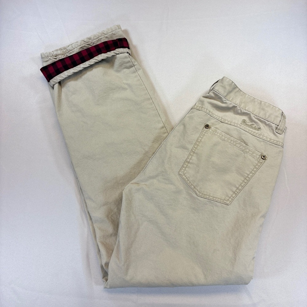 Woolrich Flannel Lined Pants Womens 8 Khaki Buffalo Plaid Straight Leg Outdoor